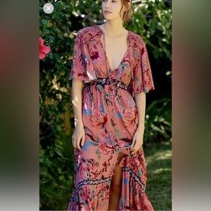 Anthropologie Floral Embroidery Maxi Dress